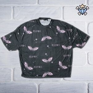 ASOS DESIGN MENS OVERSIZED FIT PINK BUTTERFLY PRINT BLACK TEE SIZE LARGE UNISEX